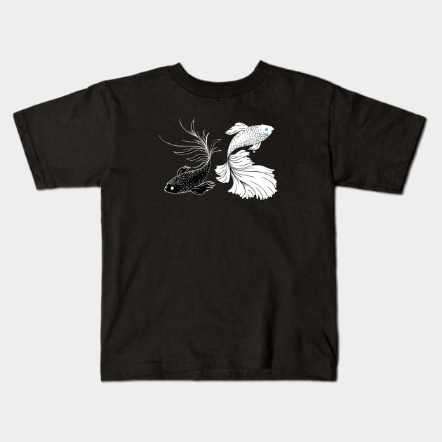 Black And White Betta Fish / Strongest Sorcerer Anime Inspired / Siamese Fighting Fish Anime / SatoSugu Kids T-Shirt by MeowtakuShop